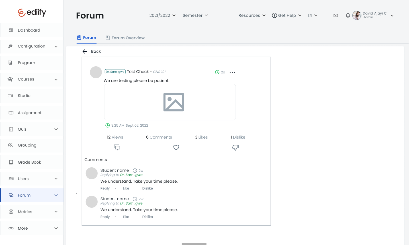 screenshot of Ediify LMS